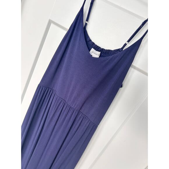 Evereve Sleeveless Maxi Dress Spaghetti Straps Garden Party Navy Blue Size Large - Picture 4 of 11
